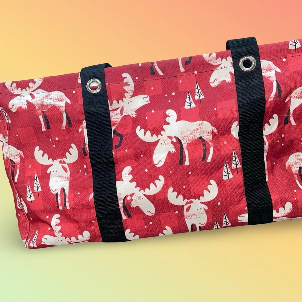 Thirty-One Large Utility Tote Bag Moose Mischief Red Plaid Organizing Basket